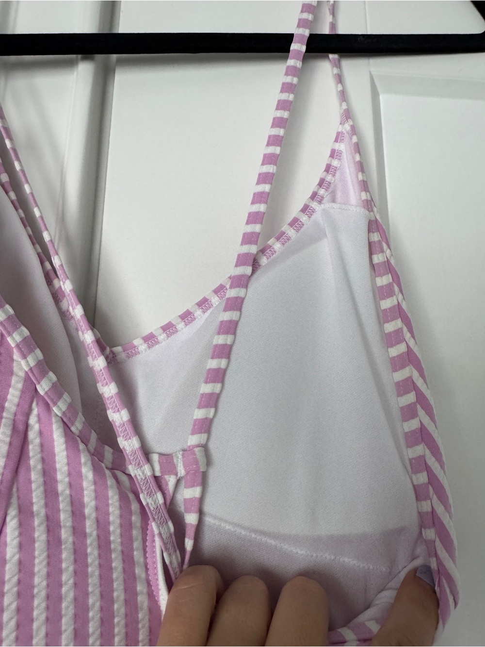 Pink & White Striped V-Neck One-Piece Swimsuit - Picture 5 of 6